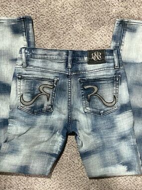 Y2K Rock & Republic Crazy Wash Jeans Size 27 Skinny Slim Light Wash Designer